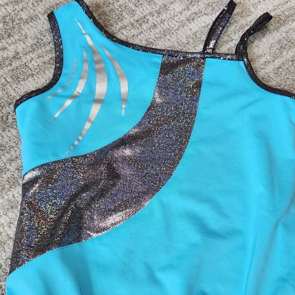 Danskin Now girls gymnastics dance leotard blue black size M 7-8